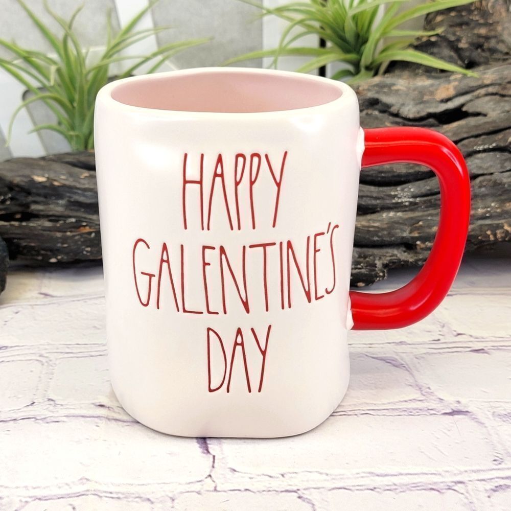 Rae Dunn HAPPY GALENTINE'S DAY White/Pink/Red Ceramic Mug - Picture 1 of 7